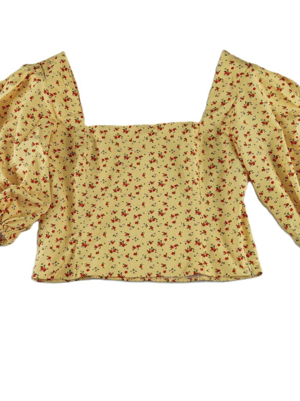 Sokie Collective Smocked Crop Top Women's XL Yellow Bo Ditsy Floral Puff Sleeves